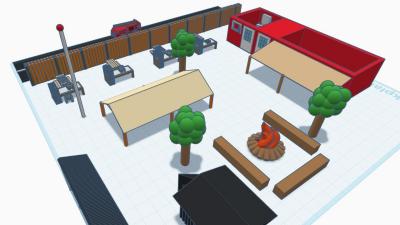 3D tegning af udeområde med de nye elementer